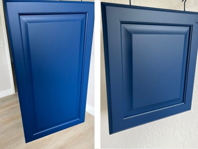 Blue painted cabinet doors with a smooth professional finish